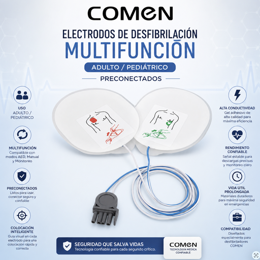 [CM3922A] Electrodos de Desfibrilación Multifunción (Adulto/Pediátrico) Preconectados  Comen