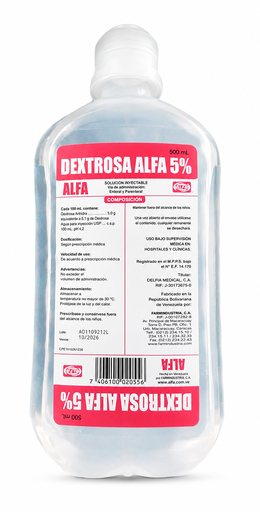 [100797] Dextrosa al 10% en Frasco de 500ML Solución Inyectable Alfa 